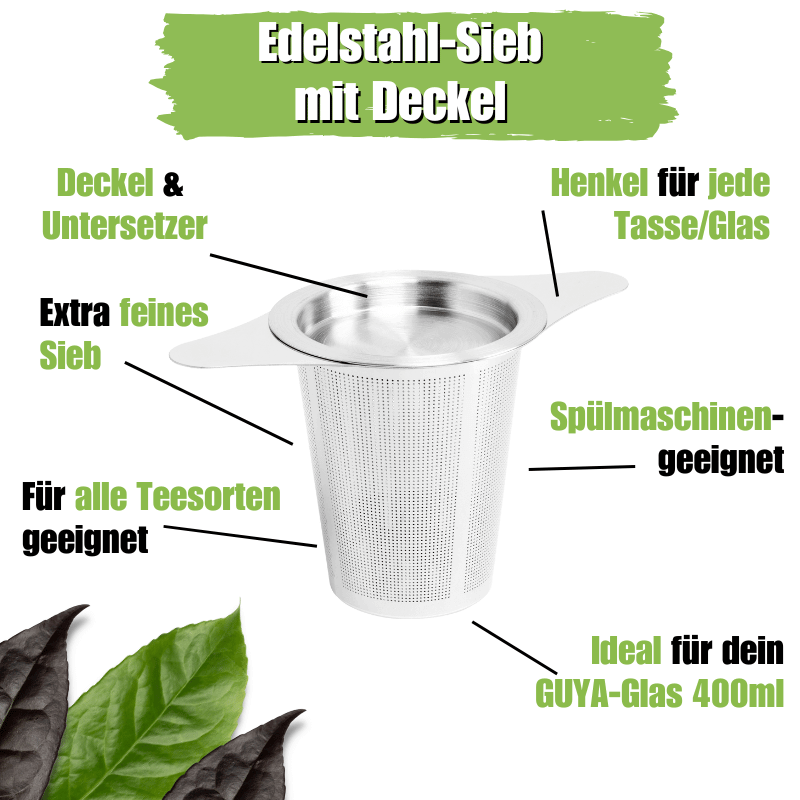 Praktisches Teesieb aus Edelstahl mit Deckel - Bio Guayusa Tee kaufen - GUYA Guayusa Online Shop