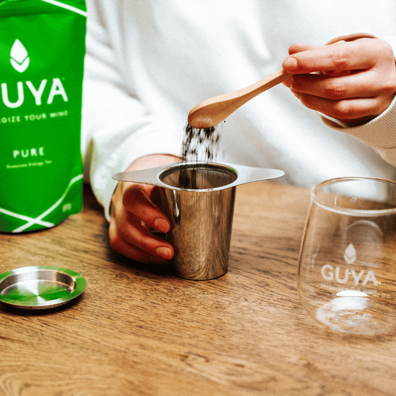 Praktisches Teesieb aus Edelstahl mit Deckel - Bio Guayusa Tee kaufen - GUYA Guayusa Online Shop