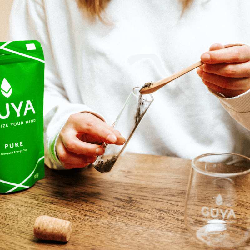 Edles Teesieb aus Glas mit Korkenverschluss - Bio Guayusa Tee kaufen - GUYA Guayusa Online Shop