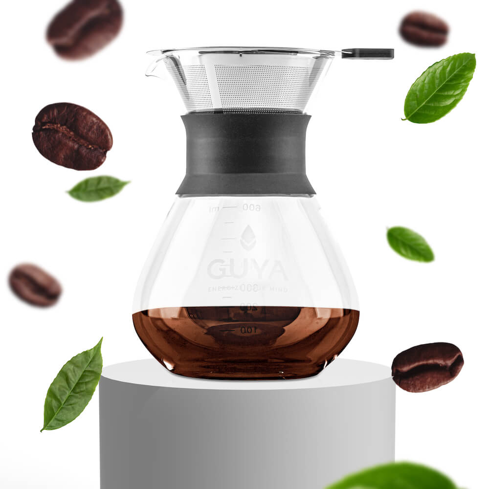 Filter + ml Edelstahl aus Borosilikatglas Kaffeekanne 600 aus Glas